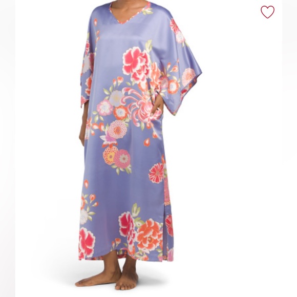 Natori Women’s Silky Satin floral V-Neck Caftan Nightgown size Medium - Picture 5 of 9